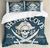 Пиратский пододеяльник Shark Cove Tortuga Island Caribbean Waters Retro Jolly Roger Mustard Blue Спальня Украшения Женщины Дети Мужчины