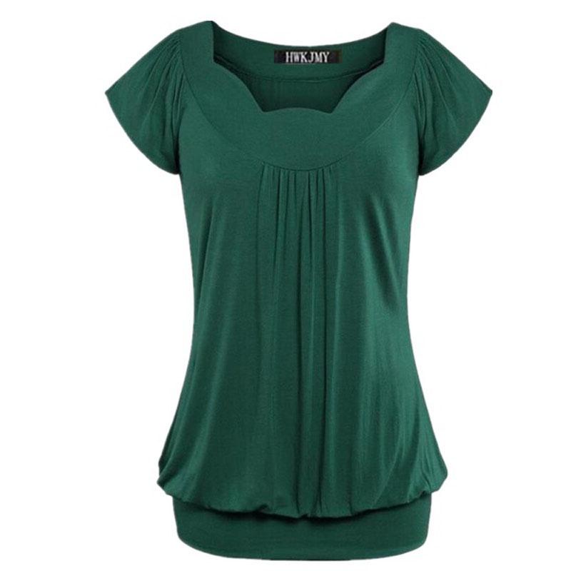 Elegant Women's Fashion Summer V-neck Short Sleeve Pleated Loose Blouse Plus Size