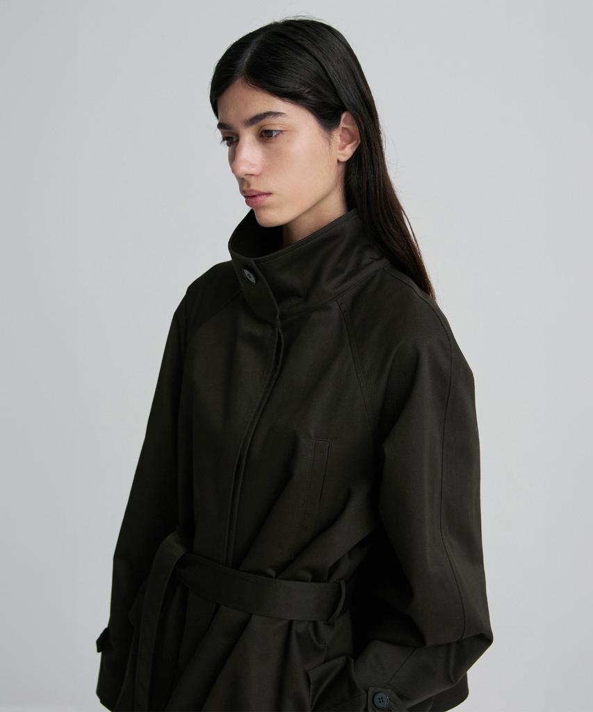 RE RHEE High-Neck Belted Cotton Trench Coat