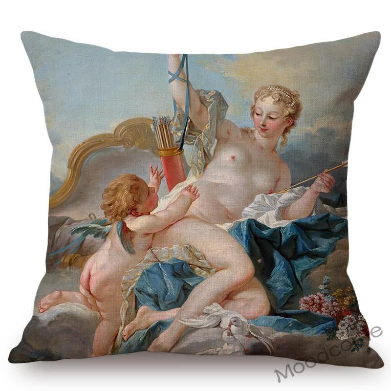 French Royal Painting Francois Boucher Ancient Greek Myth Venus Cupid Angels Floral Retro Decor Throw Pillow Case Cushion Cover