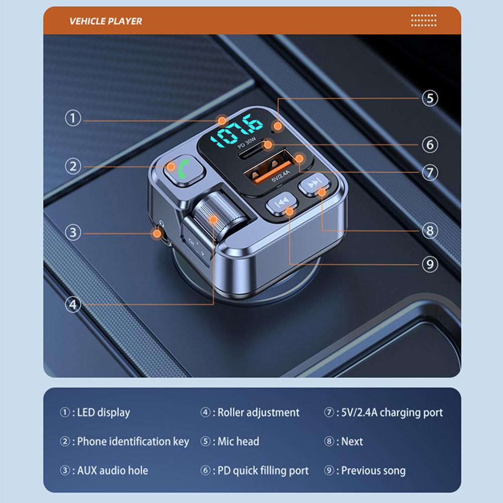 Автомобильный Bluetooth 5.1 FM-передатчик PD30W QC3.0, быстрая зарядка, автомобильное зарядное устройство, Bluetooth-адаптер, беспроводной автомобильный комплект громкой связи, MP3-плеер для всех телефонов
