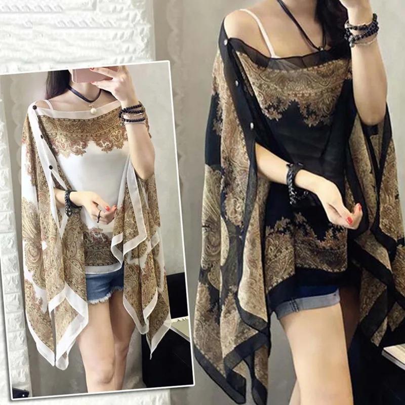Women Bikini Cover Up Beach Dress Blouses Sun Protection Chiffon Cardigan Summer Holiday Shawl Ridding Large Size Long Tops