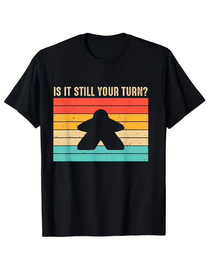 Fun Board Game Lover Men's T-Shirt - "Is it your turn yet?" Design, Casual T-Shirt, Colorful Striped Pattern Short Sleeve
