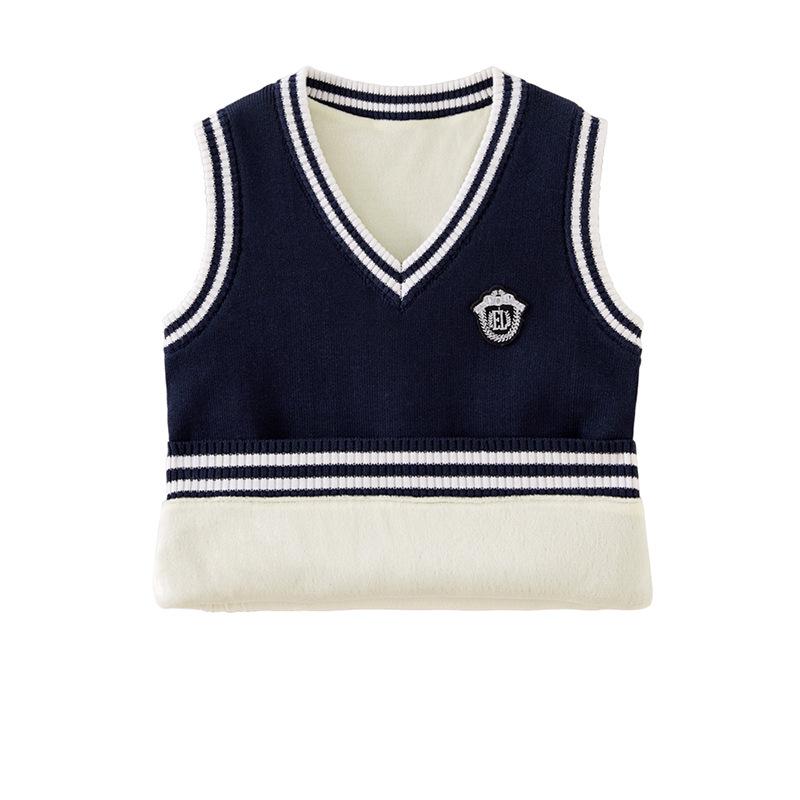 V-neck Contrast Wool Vest Boys Knitted Vest Sweater Girls School Uniform Kindergarten Uniform