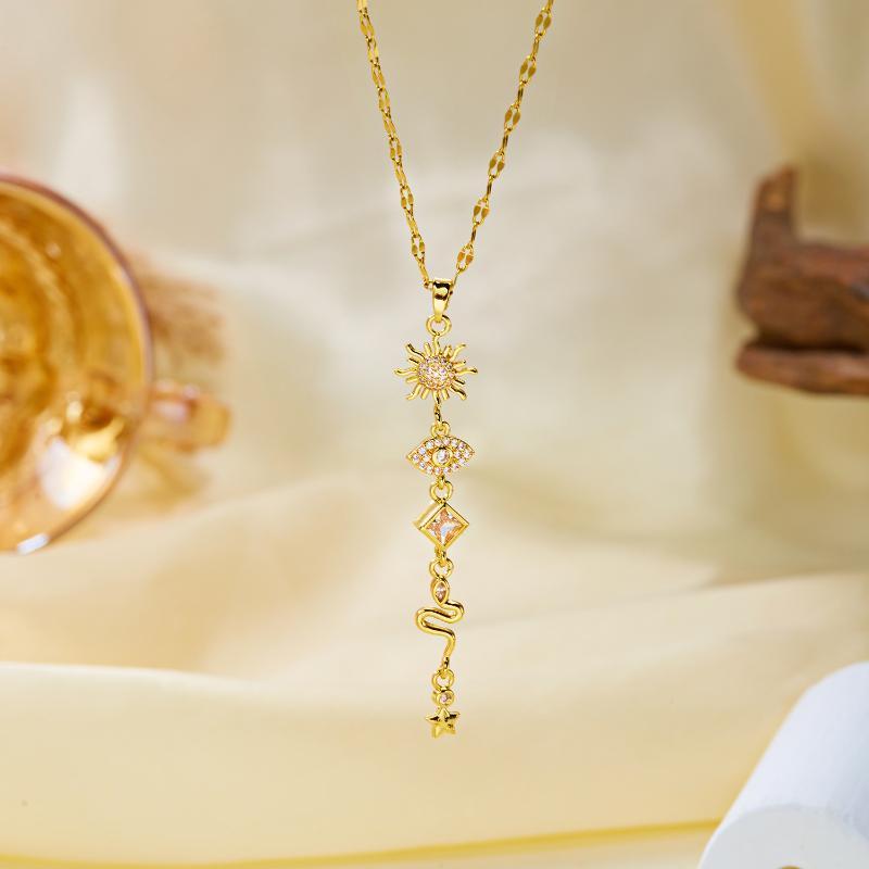 Dainty Tassel Eye Star Sun Necklace 1Pcs Light Luxury Elegant Temperament Jewelry for Girls Shopping Date Wear