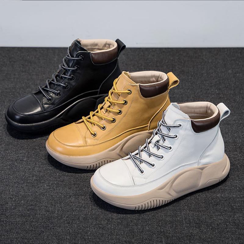 Осенне-зимняя хлопковая обувь. Новые высокие туфли. Повседневная обувь из воловьей кожи. Мягкие кожаные ботинки на толстой подошве.