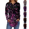 Женская мода свободный воротник на пуговицах с принтом длинный рукав футболка топы пуловер