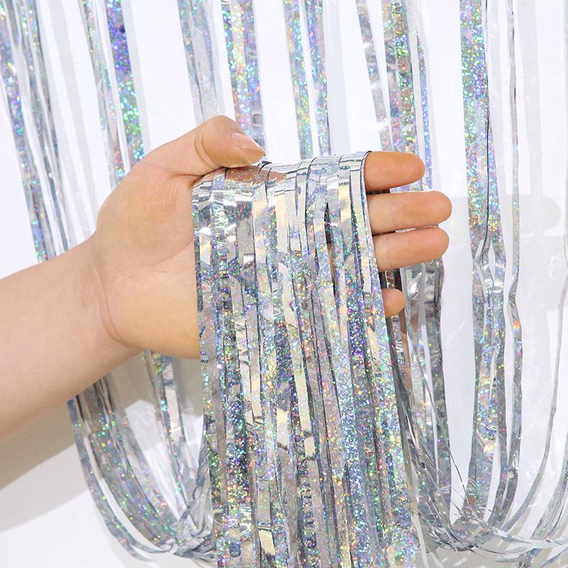 1x2m Laser Rain Tinsel Garland Door Curtain for Weddings, Christmas, Birthdays, and Party Backdrops