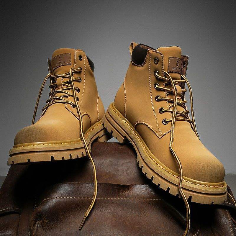 Bumblebee Martin boots men's high-top autumn men's rhubarb boots velvet cotton shoes trendy tooling boots yellow short boots