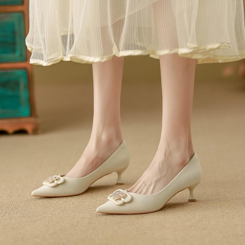 Yuanlitong Leather Women's Shoes Are Comfortable and Soft-soled, Not Tired Feet, French Single Shoes, the Same High-heeled Shoes In Shopping Malls, W
