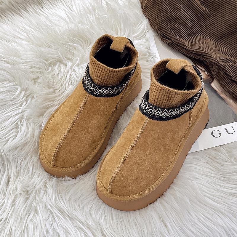 Thick-soled Snow Boots Women's 2025 New Internet Celebrity Explosion Velvet Warm Cotton Boots Ethnic Style Sleeve Northeast Cotton Shoes