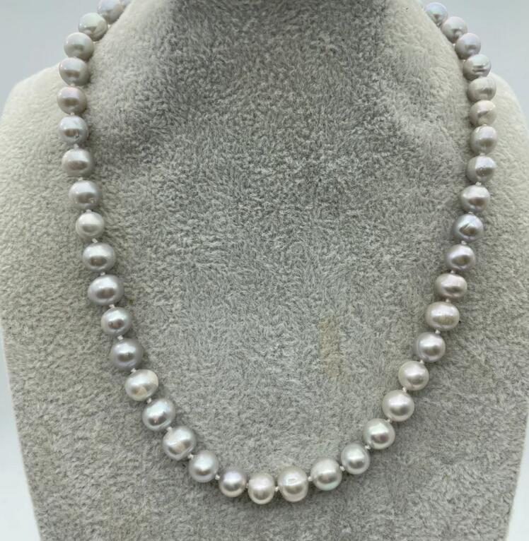 ОЖЕРЕЛЬЕ Collana di perle d'acqua dolce grigia 17 дюймов 7-8 мм