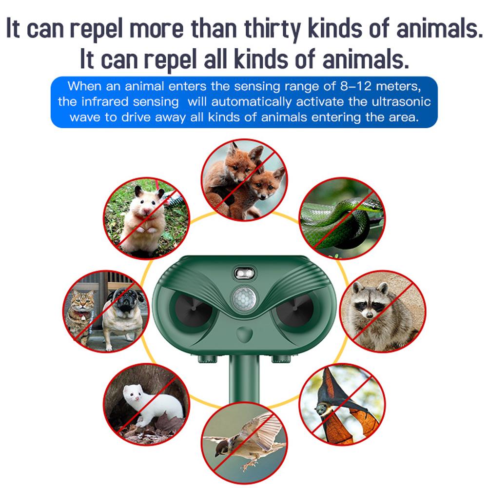 Ультразвуковой солнечный отпугиватель животных 3 в 1, уличный репеллент для собак, кошек, крыс, водонепроницаемый с движением