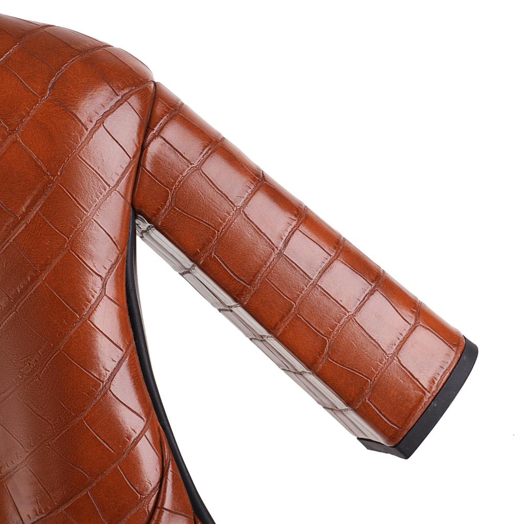 Krazing Pot ПУ Осенне-зимняя обувь на очень высоком каблуке с каменными узорами Европейский дизайн Платформа Сохраняет тепло Высокие сапоги до бедра