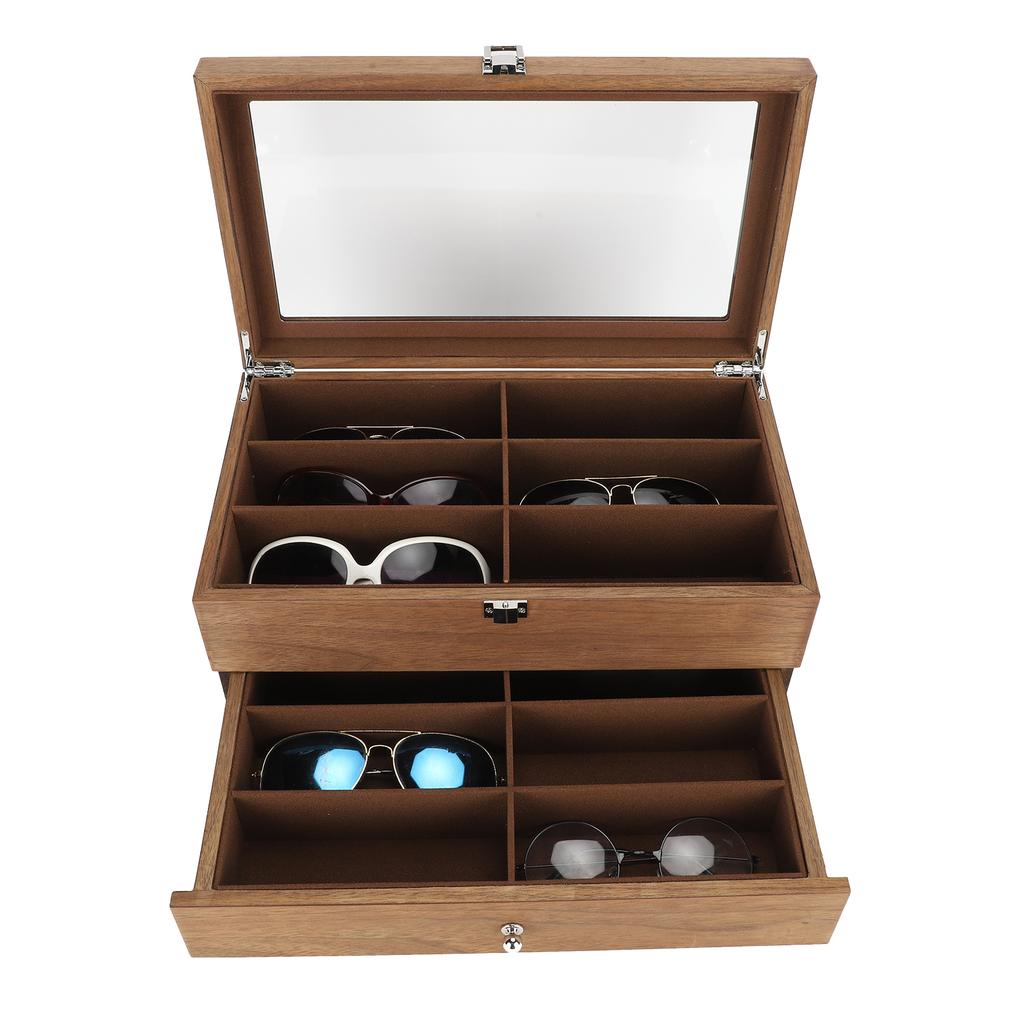 12 Slots Glasses Box Wooden Double Layer Glasses Display Case Box Organizer Decoration