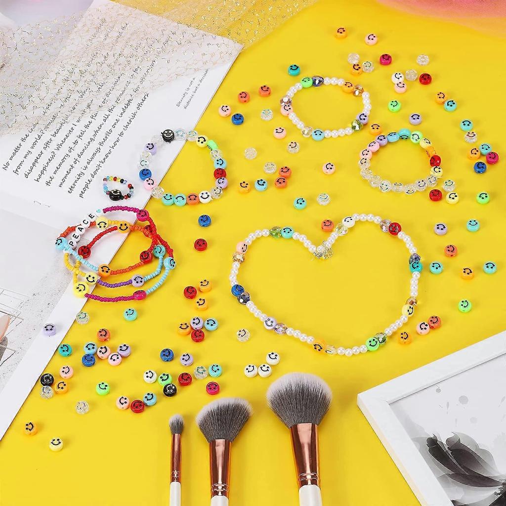 100pcs Colorful Smiley Face Beads - 10mm Acrylic Round Happy Face Loose Spacer Beads Spacer Beads for DIY Jewelry