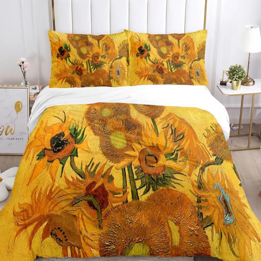 Van Gogh Art Cute Kawaii Пододеяльник Одеяло Постельное белье Мягкий пододеяльник и наволочки для подростков Односпальная/Двуспальная/Queen/King