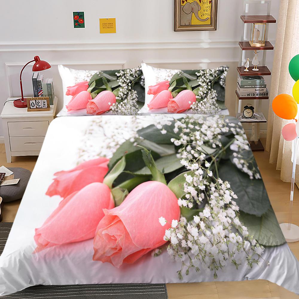 Домашнее постельное белье в цветочном стиле ко Дню святого Валентина, комплект пуховых пододеяльников, пододеяльник для спальни, наволочка, полноразмерное постельное белье для односпальной/двуспальной кровати