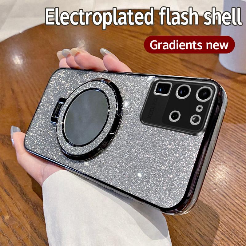 S20 Mirror Luxury Glitter Magnetic Bracket Case For Samsung Galaxy S20 Ultra S20 Plus Plating Soft Bumper Cover S20 FE Cover