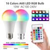 Светодиодная лампа RGB с 16 цветами, цоколь E27, напряжение 220 В, для домашнего освещения, с регулировкой яркости и 24-кнопочным пультом дистанционного управления, умная лампа для создания атмосферного освещения.