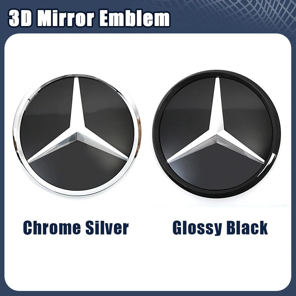 Hot Car Sticker Black Border 3D Mirror Emblem For Mercedes Benz E-Class W213 2016-2020 Silver Car Front Grilled Star Emblem Logo