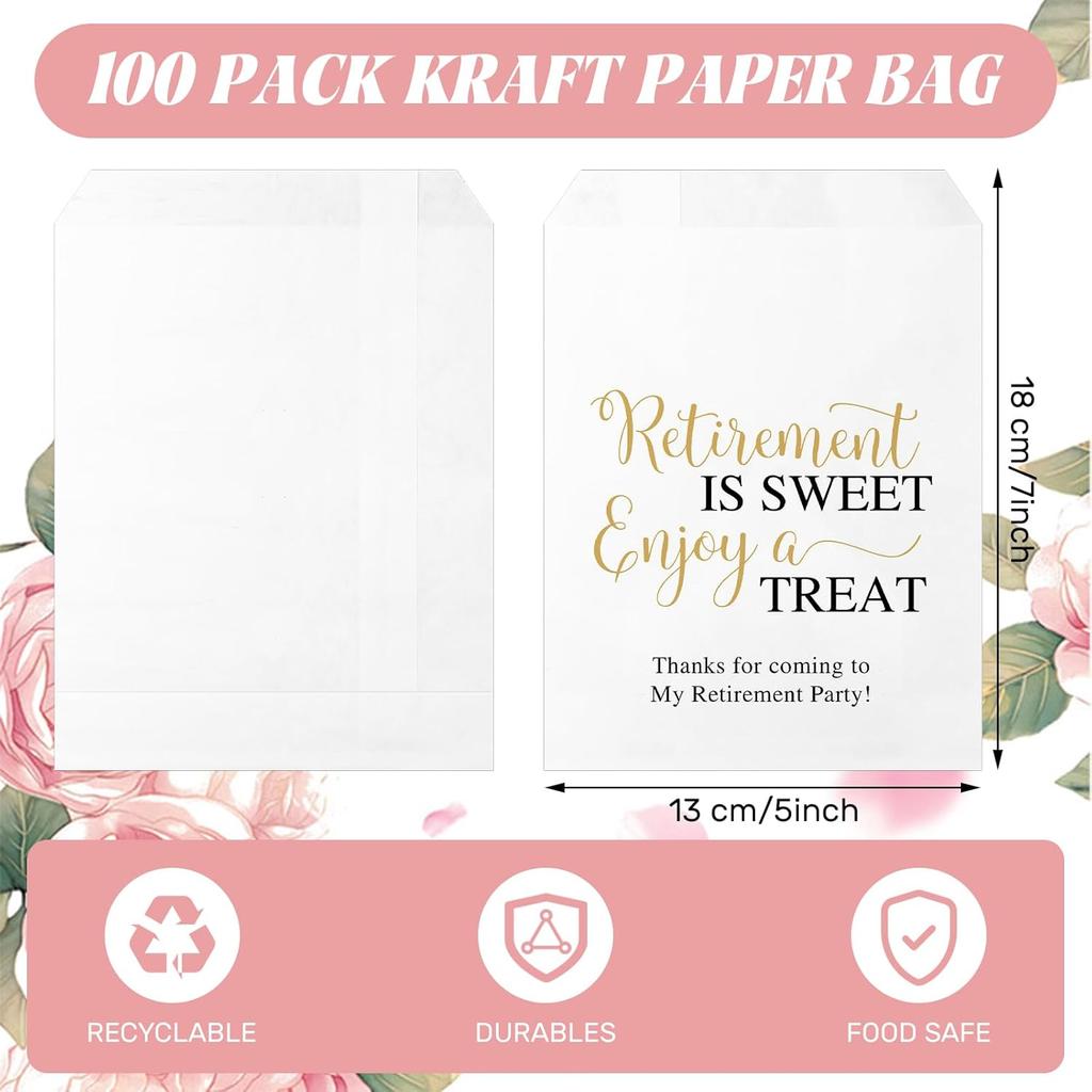 100 Pcs Retirement Cookie Bags 5 x 7 Inch Candy Buffet Party Favor Paper Bags Retirement Is Sweet Enjoy a Treat Cookie Thank You Supplies for