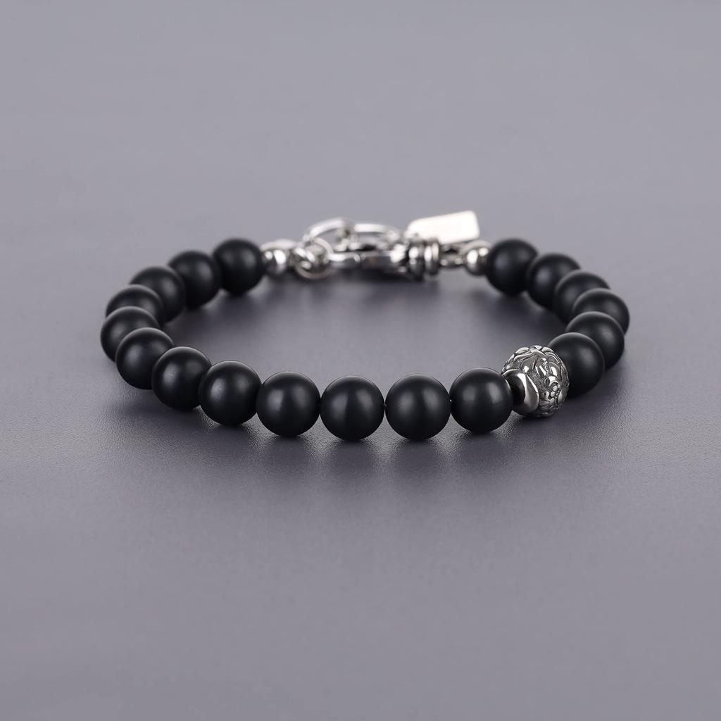 [KOAI] 8mm Matte Onyx Fleur-de-Lis Lucky Bracelet