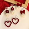 Bowknot Women Fashion Christmas Earrings Jewelry Gifts Heart Stud Earrings Red Velvet Ear Clip