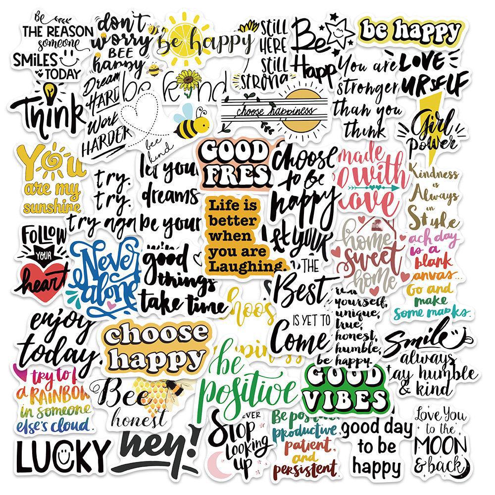 50 Inspirational Non-Infringing Waterproof Letter Stickers for Laptops, Water Bottles, and Luggage