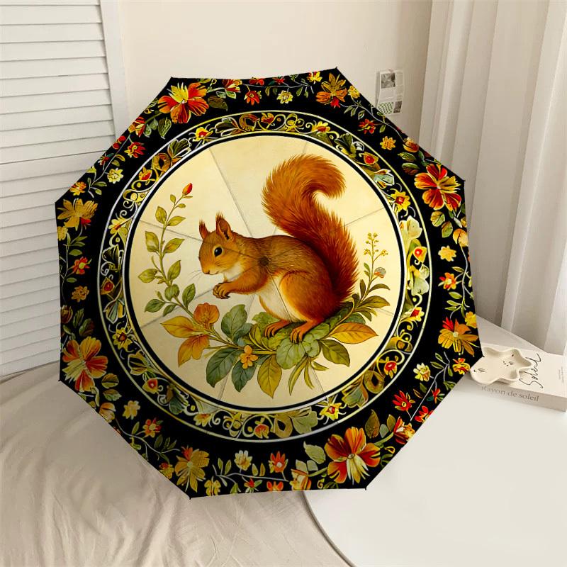 1PC squirrel flowers Umbrella-8-Rib Reinforced, Automatic Open, Lightweight & Durable, Cute Fashion Accessory for Outdoor-K1315