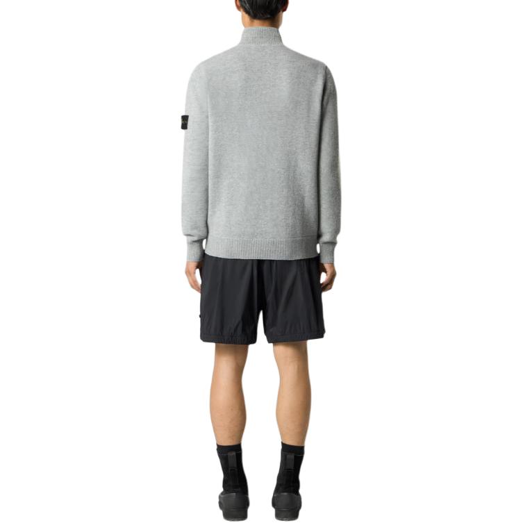 Stone Island Logo Sleeve Badge Solid Color Knit Sweater Men sweater Gray L2S155100040S00A3V0M60