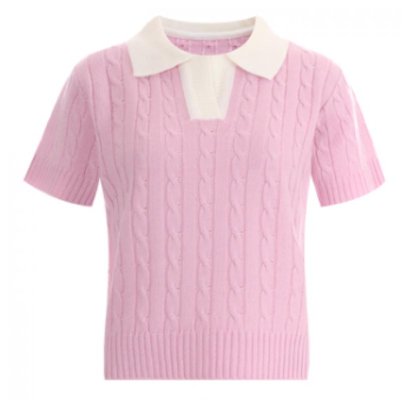 Shop Women Color Block Cable KniT ShorT Sleeve T shirT Ivory Bom Wkn 11885