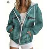 Womens Zip-Up Hooded Sweatshirt With Denim-Style Print Streetwear Oversized Cardigan Fall 2025 Casual Outerwear