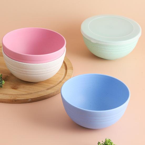 4 шт. Пластиковая салатница пищевого класса с пыленепроницаемой крышкой Многофункциональная утолщенная миска для хлопьев Безопасная для мытья в посудомоечной машине Многоразовая миска для лапши