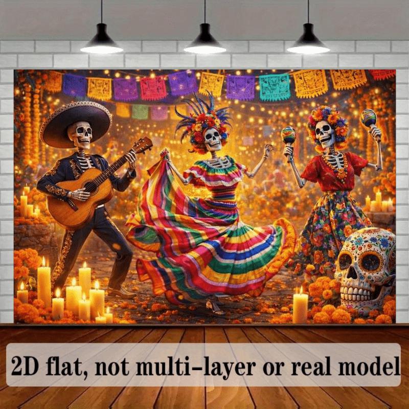2D flat background for the Mexican Day of the Dead celebration banner. Theme: Wild Skulls.zyc