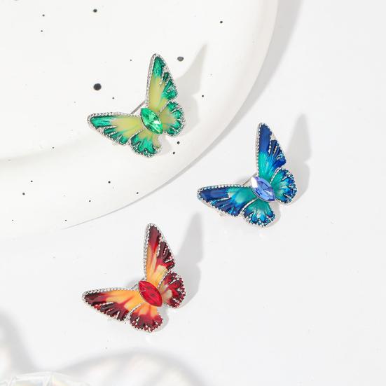 Women Brooch Retro Butterfly Shape Dripping Oil Emerald Rhinestone Decor Anti-slip Suit Coat Collar Hat Scarf
