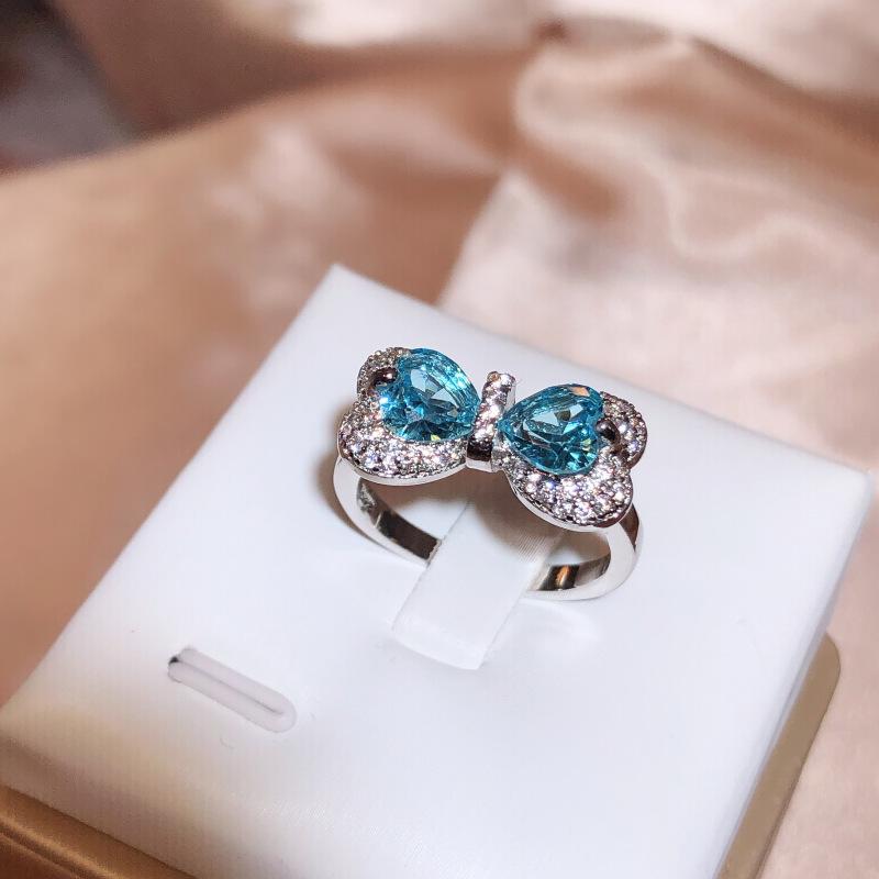 Европейское и американское модное кольцо с сапфиром-бантом для женщин, универсальное кольцо с опалом и бриллиантовой вставкой