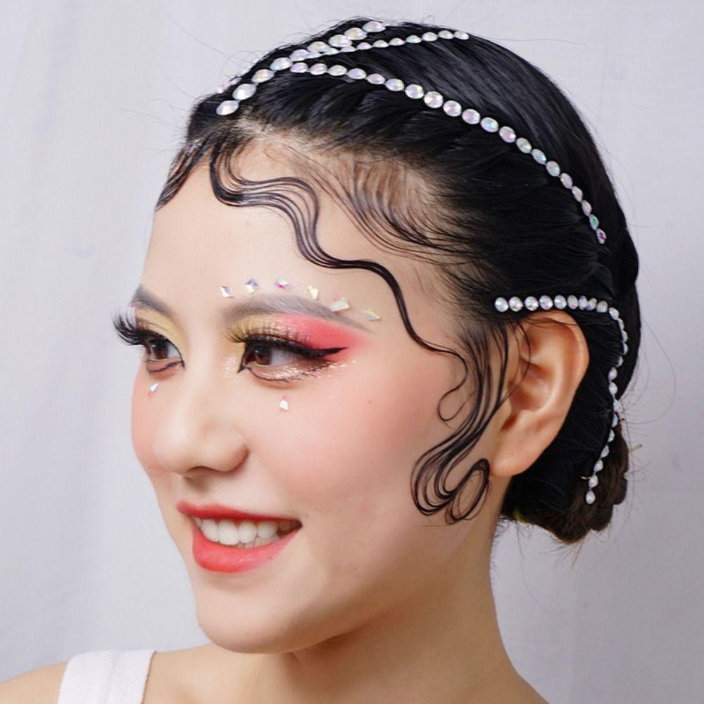 Наклейки-тату, клейкая наклейка для лица, украшение для волос, стразы, длинная полоса со стразами, наклейка