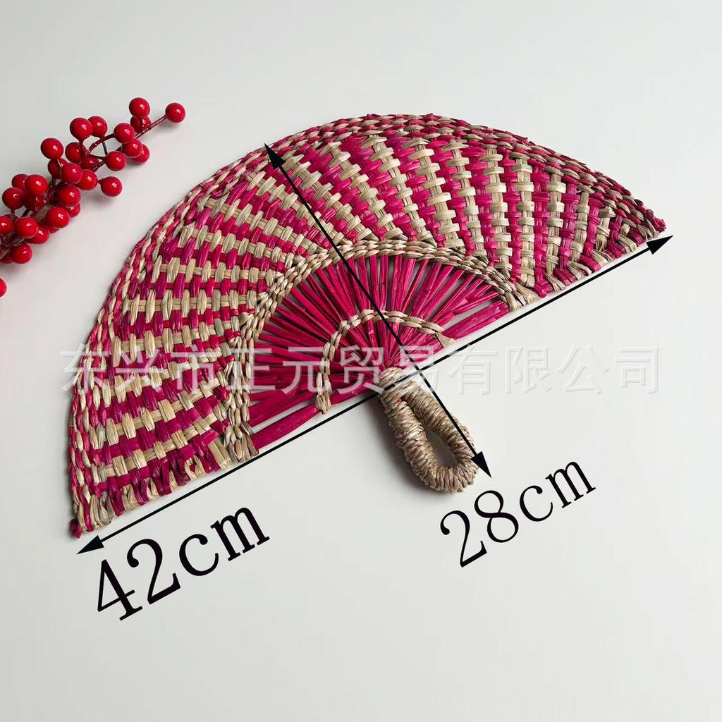 Straw fan, handmade seaweed fan, wall hanging fan, color decorative fan, summer hand crank fan, futon fan