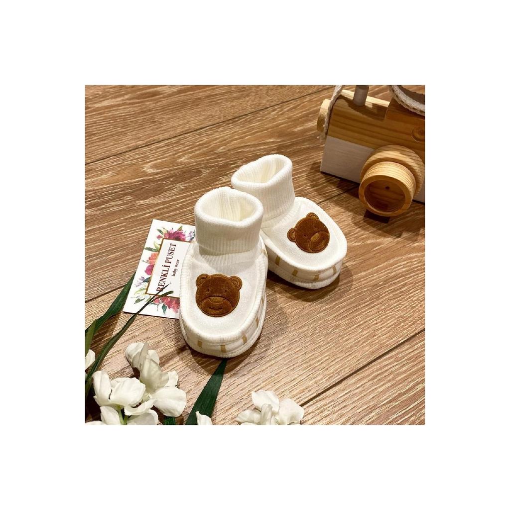 Детские пинетки из чесаного хлопка, замшевые с принтом медведей, розовые, синие, коричневые