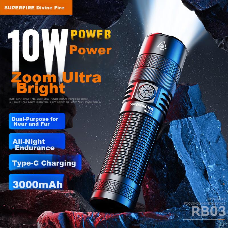 SupFire RB03 Flashlight, High Brightness, Long Battery Life, Compact Zoomable, Long-Range, Outdoor Cycling Portable Home-Specific Light