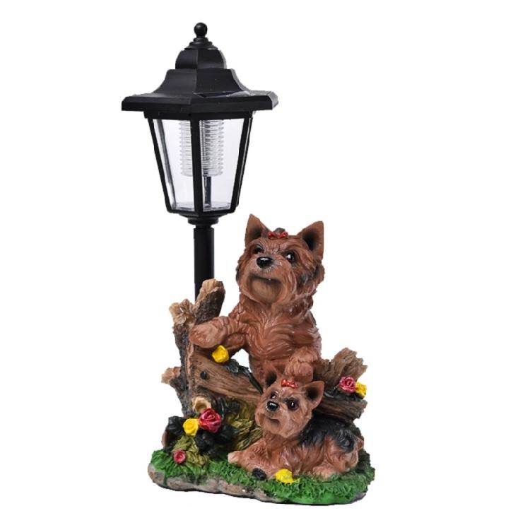 Realistic Resin Dog Garden Decoration with Solar Lighting Hand Painted Dog Figurine for Porch and Balcony Yard Ornament