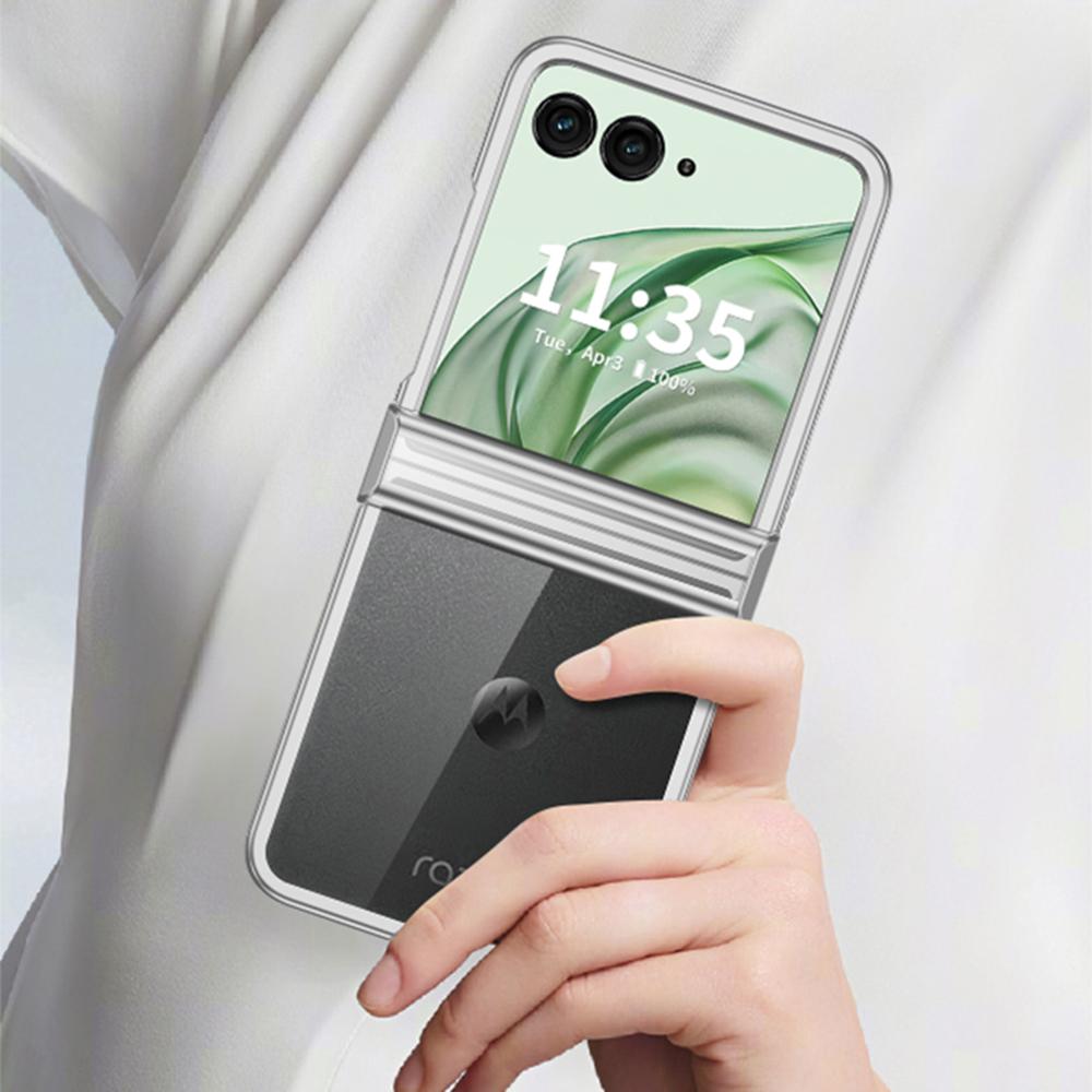 Для Motorola Razr 50 Ultra 5G Прозрачный чехол Конструкция шарнира Гальваническое покрытие ПК Чехол для телефона