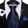 Luxury Blue Paisley Men's Tie Business Wedding Formal Neck Tie For Men Cravate Silk Tie Handkerchief Cufflinks