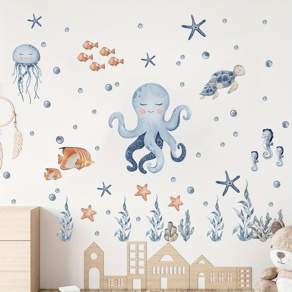 Мультяшный Осьминог Морское Животное Наклейки на Стену для Декора Спальни Гостиной Детской Наклейки для Украшения Дома