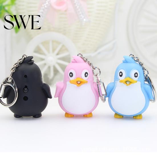 Cute Animal Penguin LED Light with Sound Key Chain Ring Torch Xmas Gift