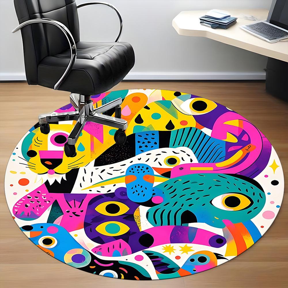 1pc Abstract Animals Office Round Area Rug, Indoor Mat Suitable ForOffice, Under Office Chairs Bedroom Living Room Home Decor, Room Deco T108