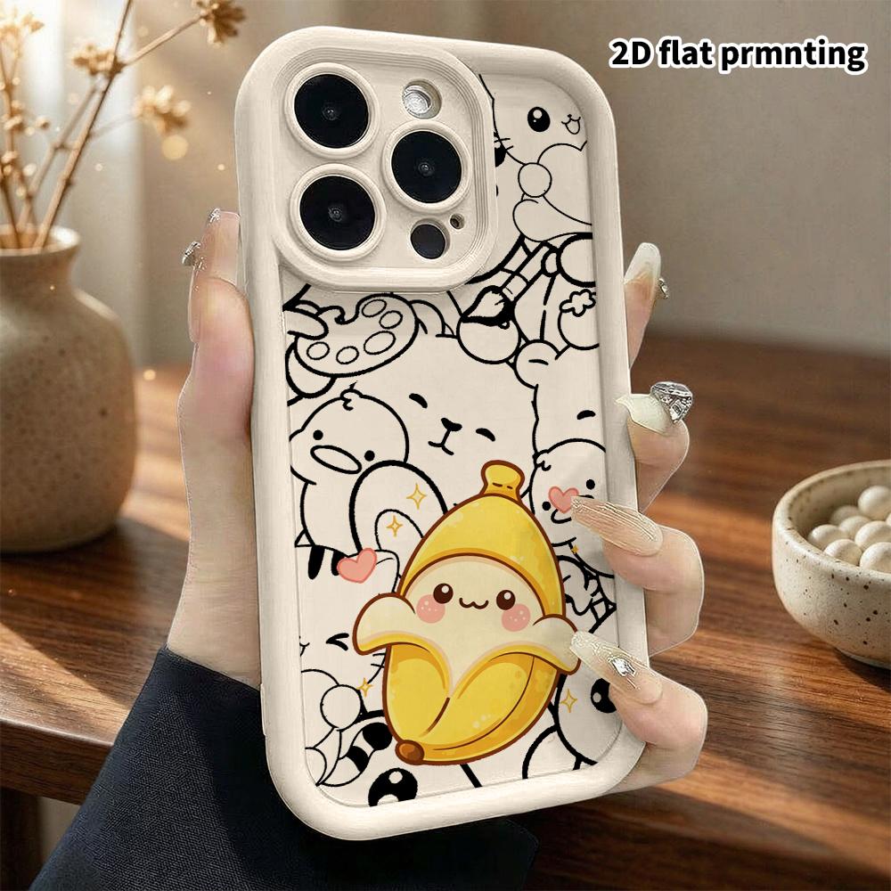 Phone case: 2D flat design, suitable for iPhone 18 17 16 15 14 13 Pro protective case, peeled banana, perfect Christmas and Halloween holiday gift