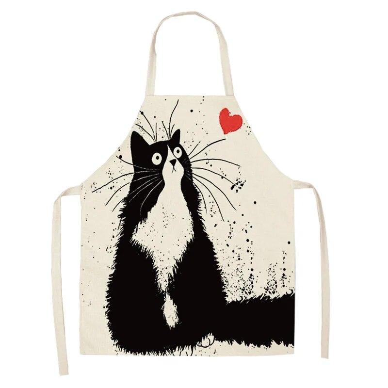 1 Pack Black Cat Pattern Men and Women Suitable for Home Dinner Kitchen Cooking Apron Cleaning Apron Anti-fouling