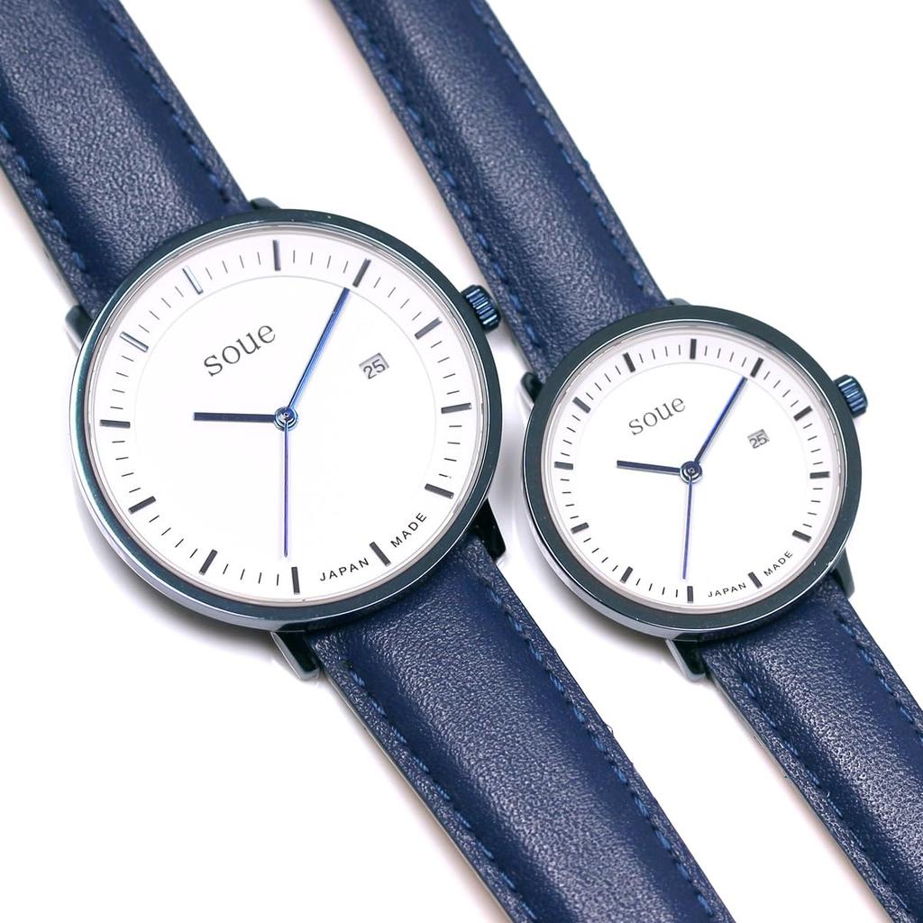 Soue Pair Watch A Basics Pair Watch Ladies Pair Couple 38mm X 30mm Leather Belt Leather Band Blue White Dial [SOUE] Men's